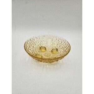 Vintage Bubble Pattern Amber Yellow Footed Berry Candy Dish Bowl